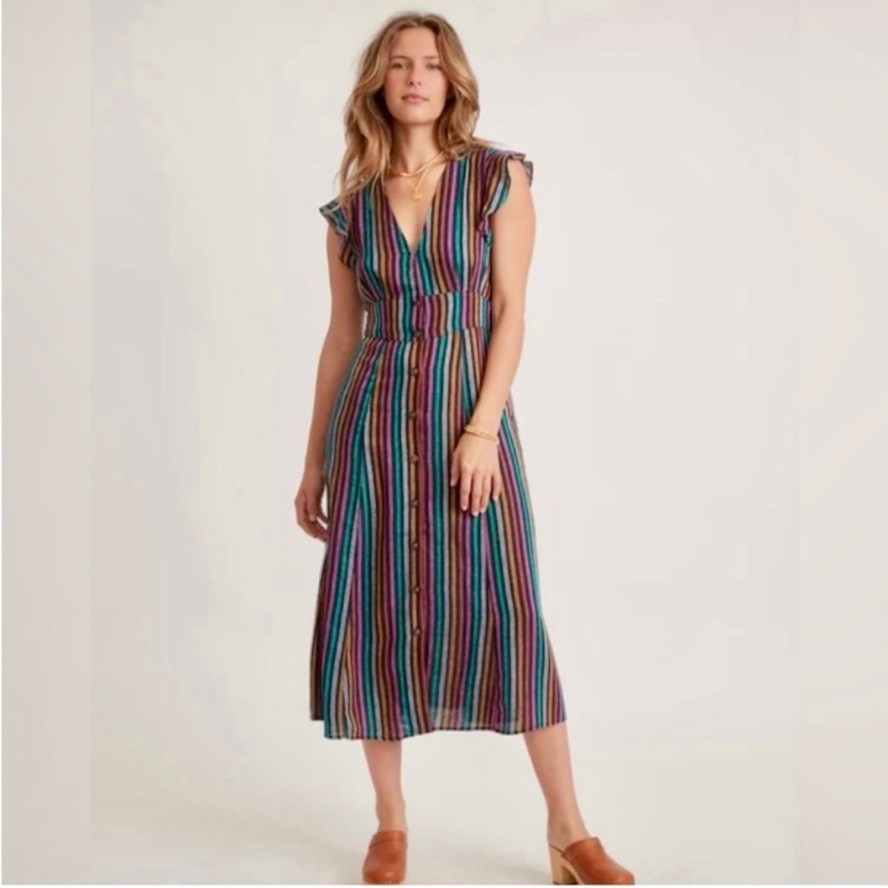 Marine Layer Camila maxi dress in navy multi stripe.